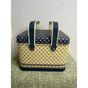 Vintage Potpourri Press Lunch Box style Tin Blue Yellow Floral USA cottage decor